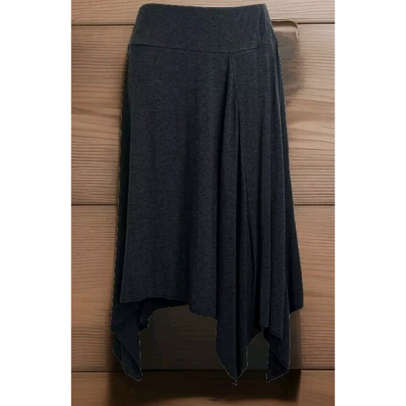 New York & Company Stretch Skirt Size M Medium Shark Bite Hem Black Long Modest - Picture 1 of 11